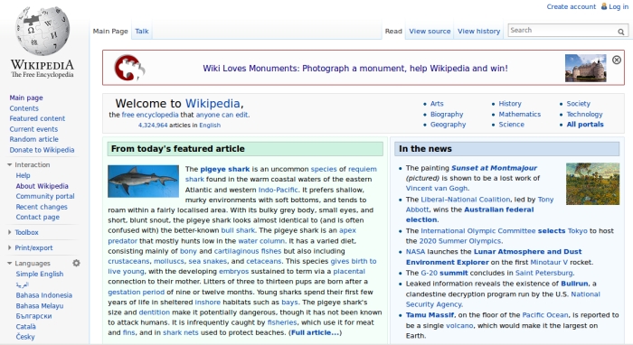 Wikipedia main page (English)